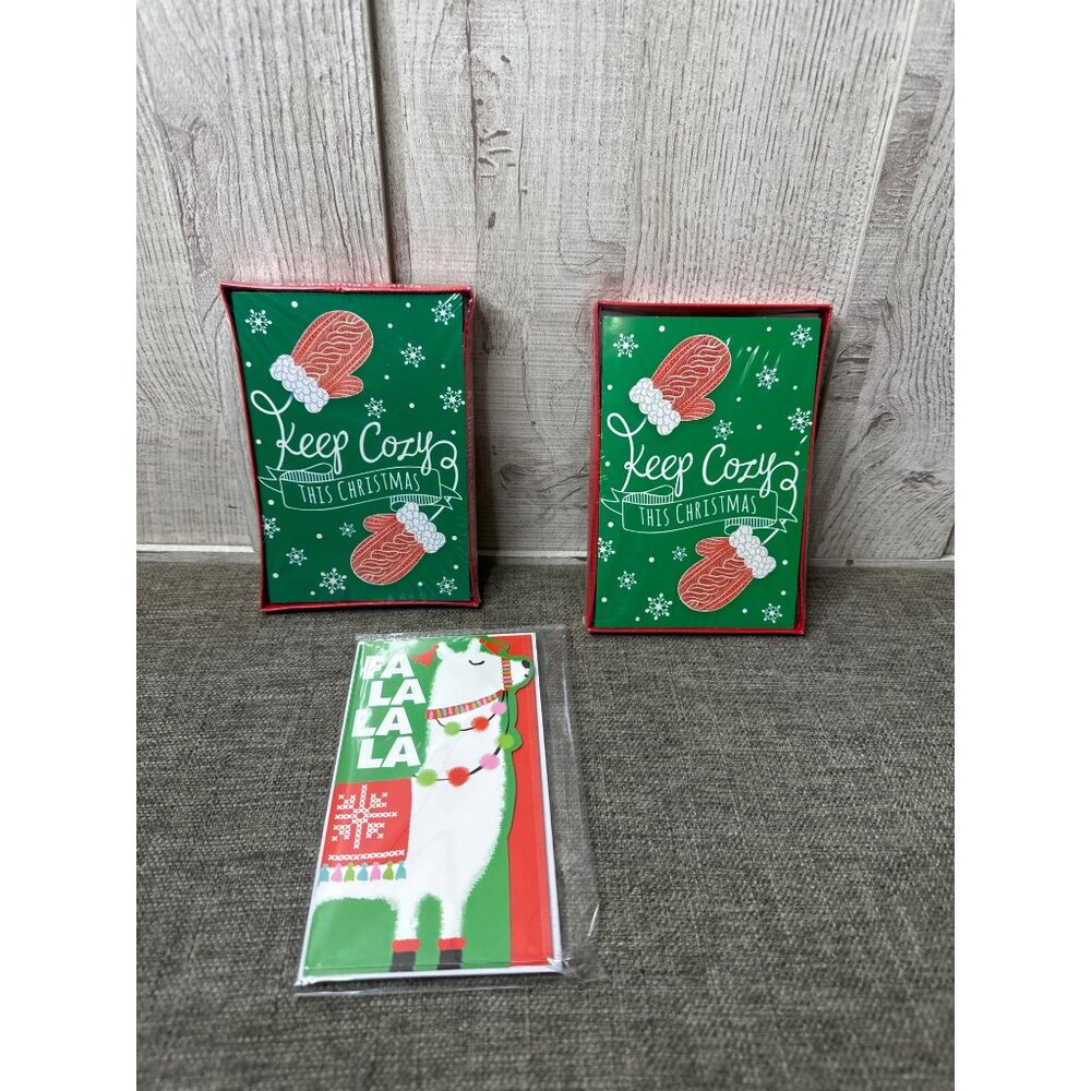 Holiday Style Christmas Cards Mittens 16 Total and Money Gift Cards Llama 5 pk